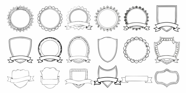 Collection of decorative vintage frames and labels in black and white
