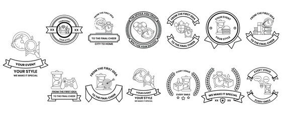 Fototapeta premium A collection of black and white images with a ribbon in the background