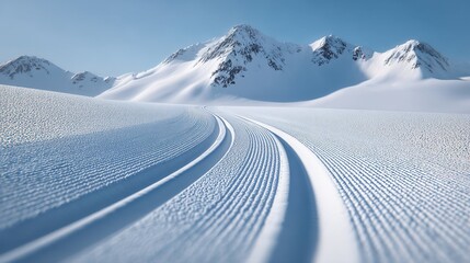 Obraz premium Detailed Illustration of a Ski Track in a Serene Snow-Covered Mountain Landscape