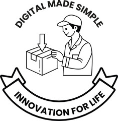 Fototapeta premium A man is holding a box and the words 