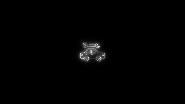 Neon glowing outline car with wrench symbolizing auto repair and vehicle maintenance service digital