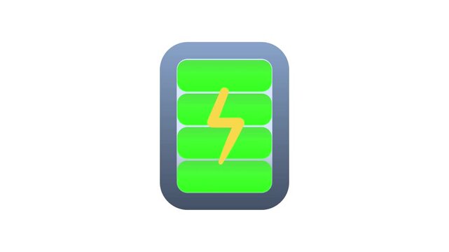Battery charging animation loop symbolizing power energy and device charging.