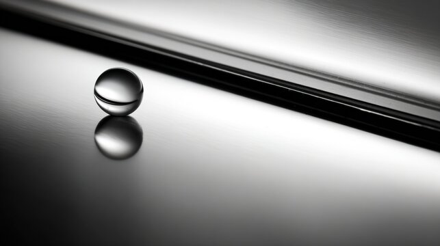 meson. A single droplet of mercury rolling across a clear glass pane. STEM education sheets, lab safety posters, designed for STEM education and laboratory safety posters.
