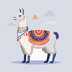 Fototapeta premium Flat Vector Illustration of a Decorated Llama