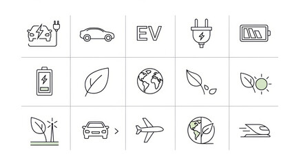 Electric vehicle and green energy concept icons