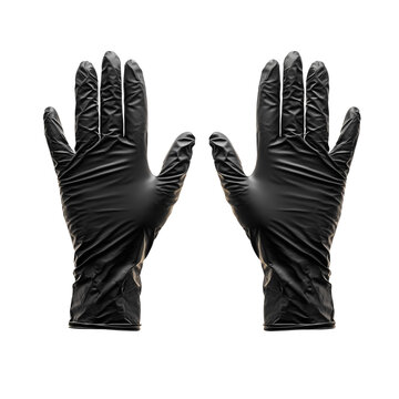 Pair of black disposable gloves with high tactile sensitivity isolated on transparent background pn
