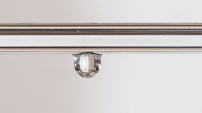 meson. A single droplet of mercury rolling across a clear glass pane. STEM education sheets, lab safety posters, designed for STEM education and laboratory safety posters.