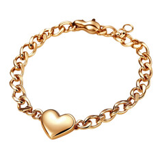 Obraz premium Gold bracelet with heart-shaped pendant isolated on transparent background png