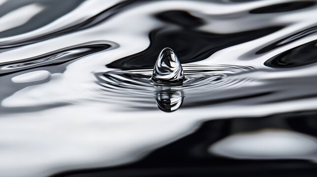 meson. A single droplet of mercury rolling across a clear glass pane. STEM education sheets, lab safety posters, designed for STEM education and laboratory safety posters.