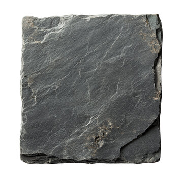 Square slab of rough dark stone, resembling flat rock or paving stone isolated on transparent background png