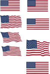 Obraz premium American flags in various styles and waving motions on white background