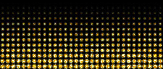 Gold color halftone gradient. Abstract golden dotted pattern background. Pop art comic glitter backdrop texture. Yellow confetti wallpaper for banner, poster, flyer, party decor, presentation. Vector