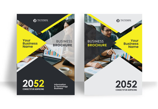 Business Report Cover Template &ndash; Yellow and Black Geometric Layout (A4)	

