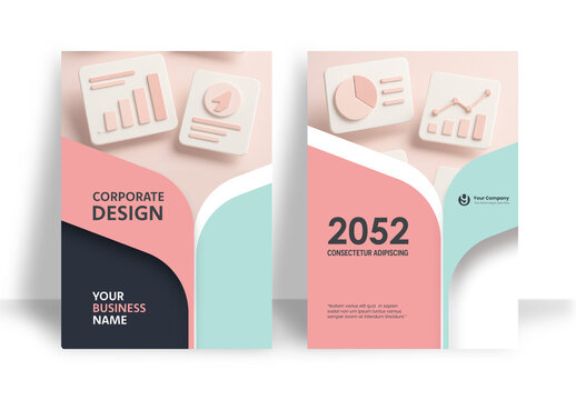 Business Report Cover Template &ndash; Pink and Green Geometric Layout (A4)	
