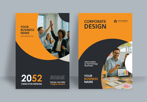 Business Report Cover Template &ndash; Orange and Black Geometric Layout (A4)	
