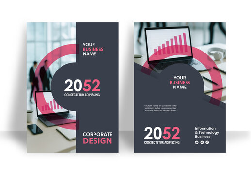 Business Report Cover Template &ndash; Pink and Black Geometric Layout (A4)	
