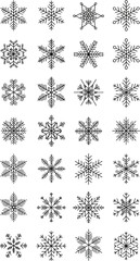 Collectionofblackornatesnowflakesonwhitebackgroundforwinterdesign