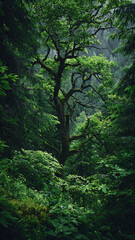 Fototapeta premium Green Tree Forest Landscape, Natural Woodland Environment Background