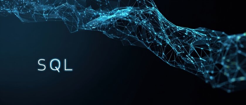 SQL Database Visualization. Abstract digital rendering of interconnected data nodes. ..Created with Generative AI, not depicting real subjects.