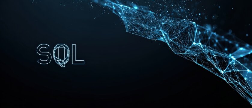 A striking image of SQL text on a dark backdrop, with a visually captivating abstract design, suggestive of advanced technology. ..Created with Generative AI, not depicting real subjects.