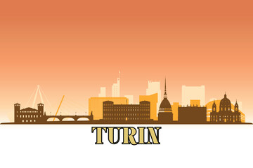 Obraz premium Global city Turin shown in a detailed vector skyline with a golden hour sky