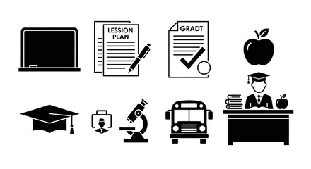 Education icons depicting school supplies learning and graduation elements