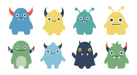 Colorful cartoon monsters with horns teeth and antennae displayed together