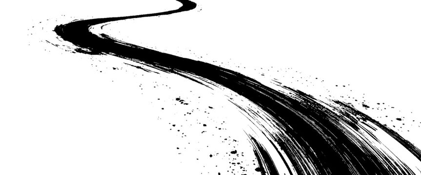 Vector grunge tire tracks road white background