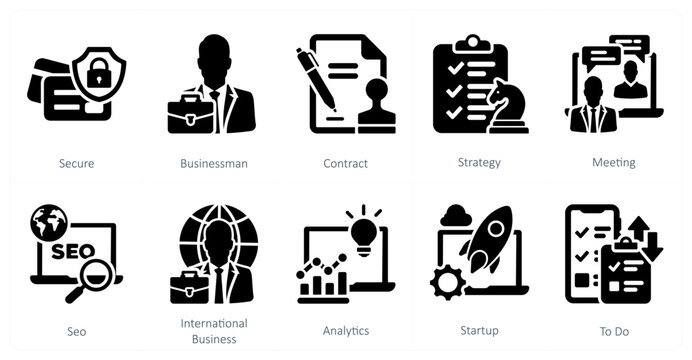 A set of 10 mix icons as secure, businessman, contract