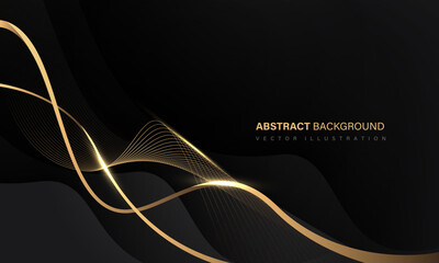 Abstract luxury element with gold light glow effect on black modern graphic design decoration for banner template background vector