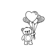 Obraz premium Cute Teddy Bear Holding Heart Balloons Illustration