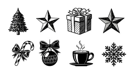 Obraz premium Black and white christmas themed illustrations with various festive elements