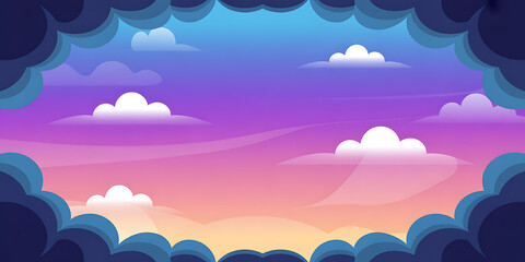 Fototapeta premium Whimsical Cartoon Style Colorful Gradient Sky: Digital Art Illustration in Blue, Orange, and Purple Atmosphere for Abstract Night or Daytime Background Design
