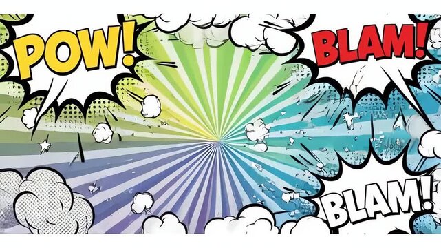 Comic book explosion with speech bubbles.