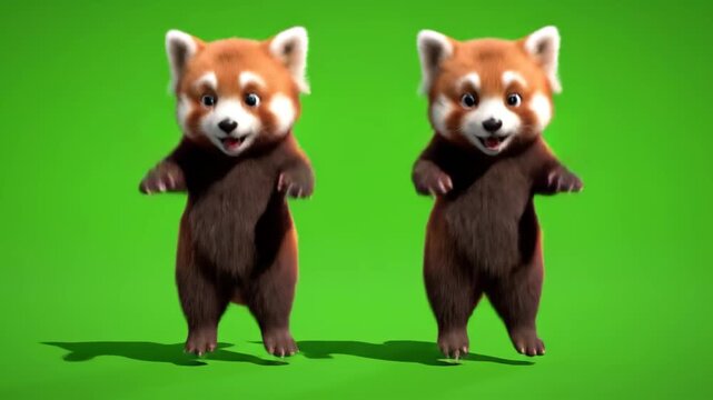 Animated red pandas dancing on green screen background perfect for compositing and special effects projects