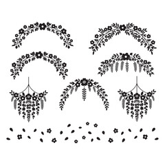 Black Silhouette Blooming Flowers and Floral Decorations Vector Set