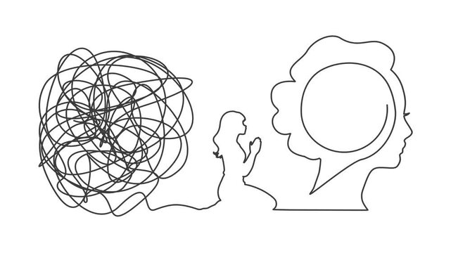Path to Christian religion concept. Metaphor of problem solving, chaos and mess, difficult situation. Change of mindset. Unraveling tangled tangle.