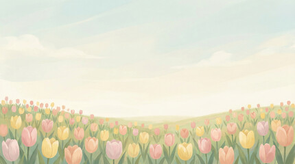 Various flowers bloom in a large field under open sky, created AI