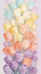 Vibrant tulips in a tall spring bouquet, created AI