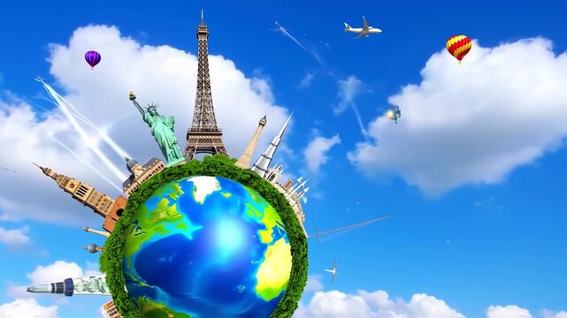 Global Travel and Tourism Concept with Landmarks.