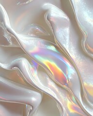 Fototapeta premium pearl white monochrome world, soft iridescent liquid landscape, subtle rainbow reflections