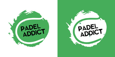 Eye-catching Padel Addict logos on white and green backgrounds, perfect for sports branding and marketing materials