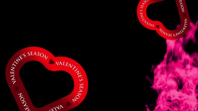 Romantic Valentine heart ribbon background with purple flames for marketing, seamless loop