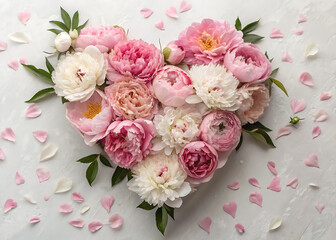  Peony bouquet forming a hidden heart silhouette.