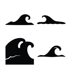 Obraz premium Stylized black wave silhouettes set showcasing various ocean current designs