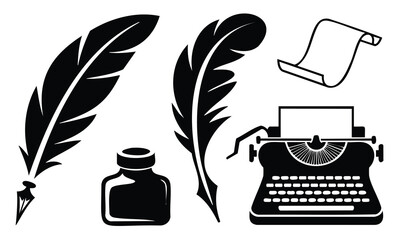 Writing and literature icons for World Book Day silhouette set bundle