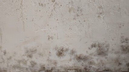 Fototapeta premium ​Dirty white concrete wall texture with mold and damp patches caused by water damage and high humidity.