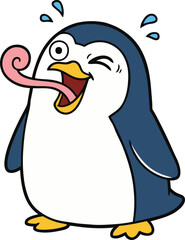 Obraz premium Playful penguin mascot vector | Silly winking bird sticker for children design and social media