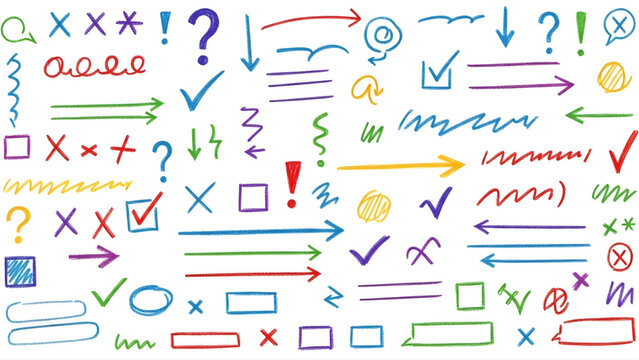 Hand drawn colorful symbols and arrows for presentations