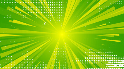 Green radial lines with grunge halftone background texture. Vector illustration